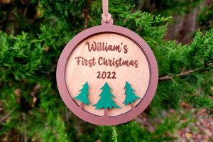 First Christmas Ornament, Cabin Ornament, Personalized Christmas Ornament, 3D Ornament, Rustic Ornament, Custom Christmas Ornament
