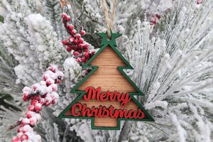 3D Wood Ornament, Merry Christmas Ornament, Red And Green Ornament, Wood Ornament, Layered Ornament, Retro Ornament, Modern Ornament, 3D