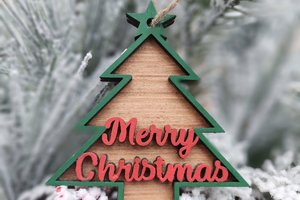 3D Wood Ornament, Merry Christmas Ornament, Red And Green Ornament, Wood Ornament, Layered Ornament, Retro Ornament, Modern Ornament, 3D