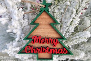 3D Wood Ornament, Merry Christmas Ornament, Red And Green Ornament, Wood Ornament, Layered Ornament, Retro Ornament, Modern Ornament, 3D