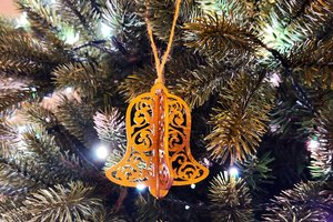 Christmas Bell Ornaments, Wood Bells Ornaments, Christmas Tree Bells, 3D Snowflake, Bulk Ornaments, Bell Tree Ornament, 3D Ornament