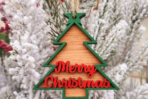 3D Wood Ornament, Merry Christmas Ornament, Red And Green Ornament, Wood Ornament, Layered Ornament, Retro Ornament, Modern Ornament, 3D