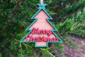 3D Wood Ornament, Merry Christmas Ornament, Red And Green Ornament, Wood Ornament, Layered Ornament, Retro Ornament, Modern Ornament, 3D
