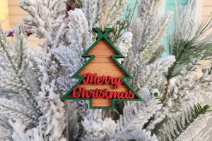 3D Wood Ornament, Merry Christmas Ornament, Red And Green Ornament, Wood Ornament, Layered Ornament, Retro Ornament, Modern Ornament, 3D