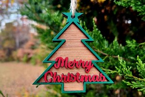 3D Wood Ornament, Merry Christmas Ornament, Red And Green Ornament, Wood Ornament, Layered Ornament, Retro Ornament, Modern Ornament, 3D