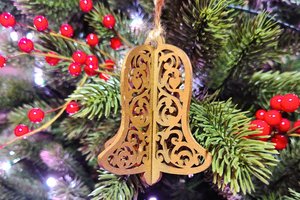 Christmas Bell Ornaments, Wood Bells Ornaments, Christmas Tree Bells, 3D Snowflake, Bulk Ornaments, Bell Tree Ornament, 3D Ornament