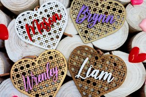 Valentine's Day Tags, Custom Valentines Day Basket Tags, Wooden Name Tags, Valentine Heart Tag, Rattan Cane Gift Tag, Gift Basket Tag, Vday