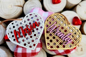 Valentine's Day Tags, Custom Valentines Day Basket Tags, Wooden Name Tags, Valentine Heart Tag, Rattan Cane Gift Tag, Gift Basket Tag, Vday