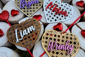Valentine's Day Tags, Custom Valentines Day Basket Tags, Wooden Name Tags, Valentine Heart Tag, Rattan Cane Gift Tag, Gift Basket Tag, Vday