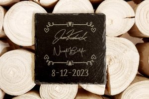 Custom Wedding Coasters With REAL SIGNATURES, Personalized Wedding Coasters, Custom Stone Coasters, Custom Slate Coasters