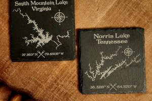 Custom Any Lake Drink Coasters, Lake Beverage Coasters, Lake House Decor, Fishing Gift, Boating Gift