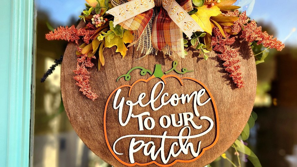 Pumpkin Door Hanger, Fall Door Sign, Welcome To Our Patch Sign, Thanksgiving Door Hanger, Autumn Welcome Sign, Halloween Door Sign, 3D sign