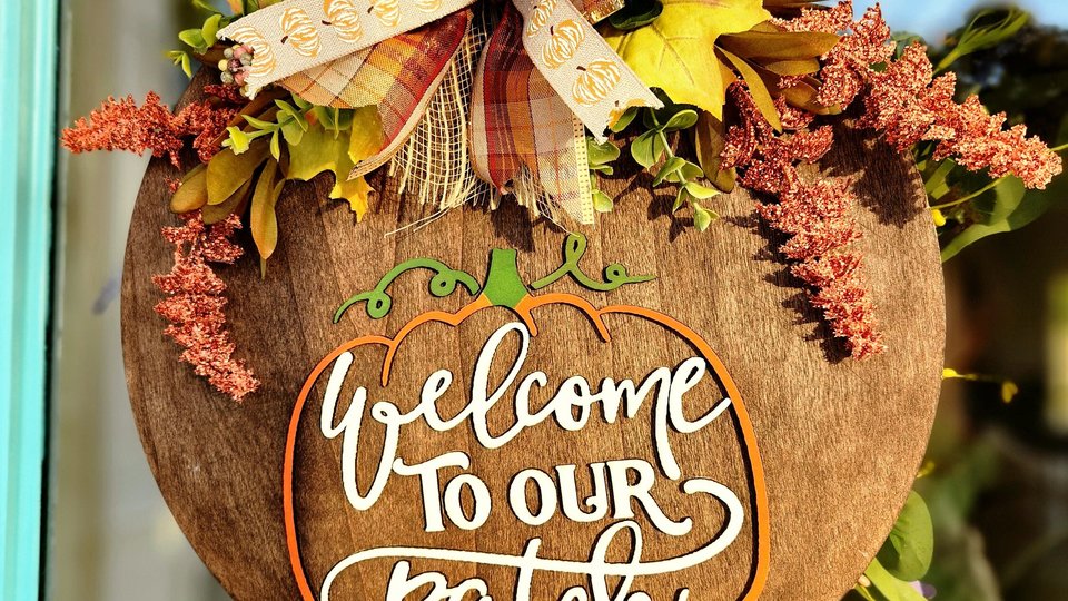 Pumpkin Door Hanger, Fall Door Sign, Welcome To Our Patch Sign, Thanksgiving Door Hanger, Autumn Welcome Sign, Halloween Door Sign, 3D sign