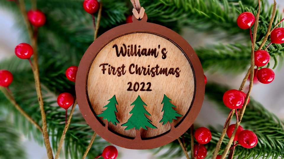 First Christmas Ornament, Cabin Ornament, Personalized Christmas Ornament, 3D Ornament, Rustic Ornament, Custom Christmas Ornament