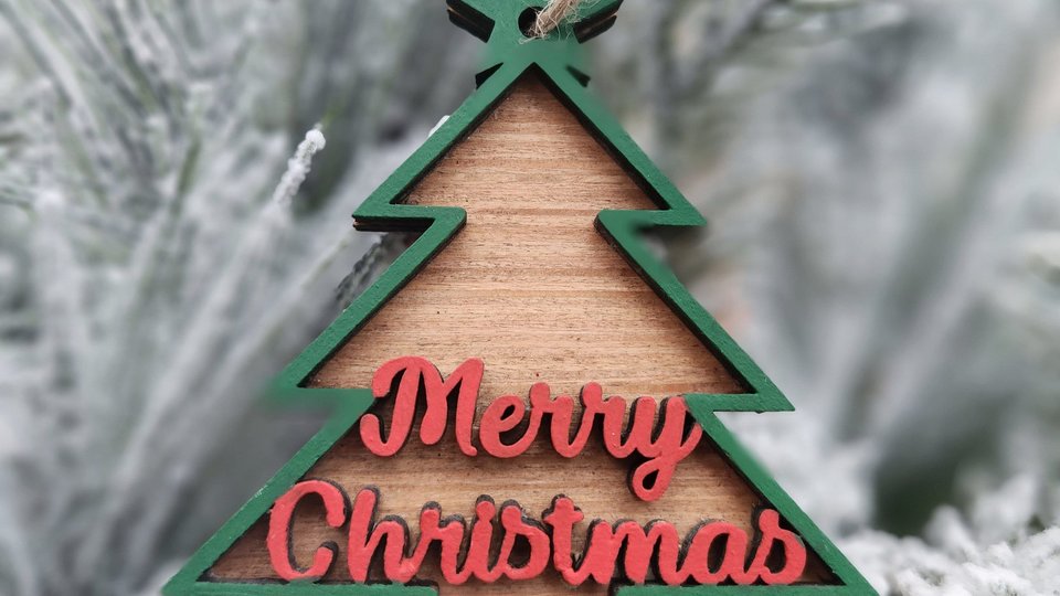 3D Wood Ornament, Merry Christmas Ornament, Red And Green Ornament, Wood Ornament, Layered Ornament, Retro Ornament, Modern Ornament, 3D