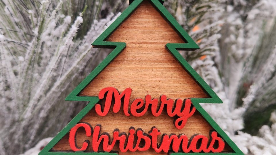 3D Wood Ornament, Merry Christmas Ornament, Red And Green Ornament, Wood Ornament, Layered Ornament, Retro Ornament, Modern Ornament, 3D