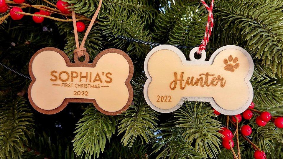 Custom Dog Ornament, Dog Bone Ornament, Dog Ornament, Custom Pet Ornament, Pet Ornament