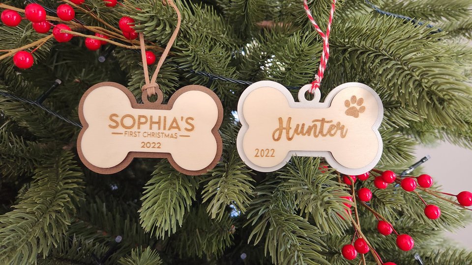 Custom Dog Ornament, Dog Bone Ornament, Dog Ornament, Custom Pet Ornament, Pet Ornament