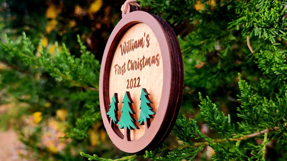 First Christmas Ornament, Cabin Ornament, Personalized Christmas Ornament, 3D Ornament, Rustic Ornament, Custom Christmas Ornament