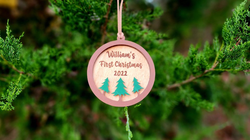 First Christmas Ornament, Cabin Ornament, Personalized Christmas Ornament, 3D Ornament, Rustic Ornament, Custom Christmas Ornament
