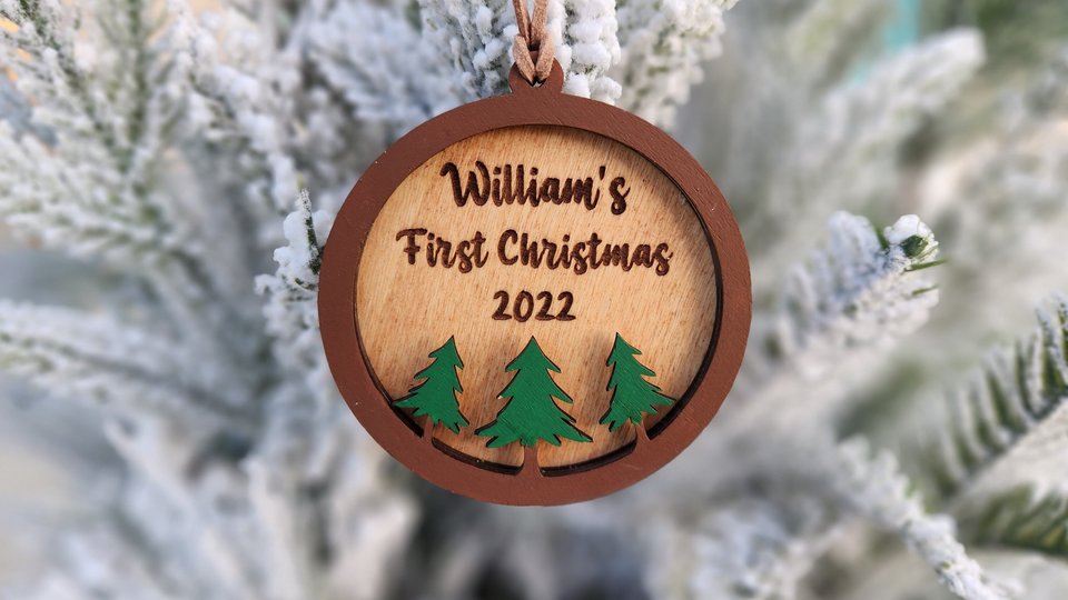 First Christmas Ornament, Cabin Ornament, Personalized Christmas Ornament, 3D Ornament, Rustic Ornament, Custom Christmas Ornament