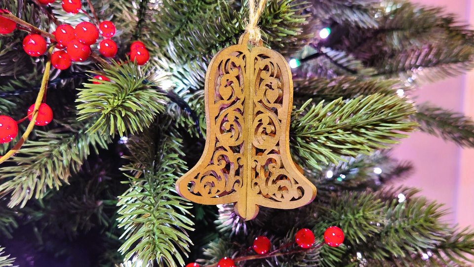 Christmas Bell Ornaments, Wood Bells Ornaments, Christmas Tree Bells, 3D Snowflake, Bulk Ornaments, Bell Tree Ornament, 3D Ornament