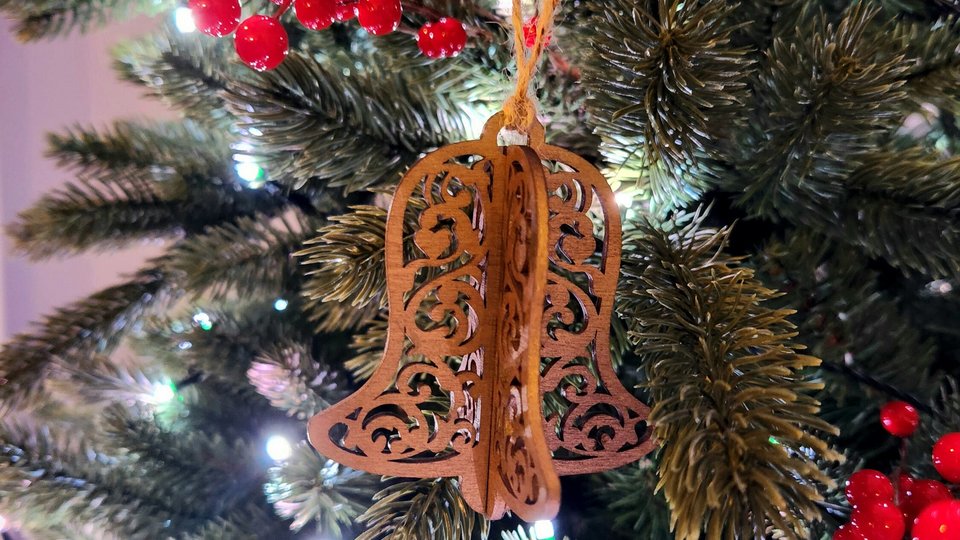 Christmas Bell Ornaments, Wood Bells Ornaments, Christmas Tree Bells, 3D Snowflake, Bulk Ornaments, Bell Tree Ornament, 3D Ornament