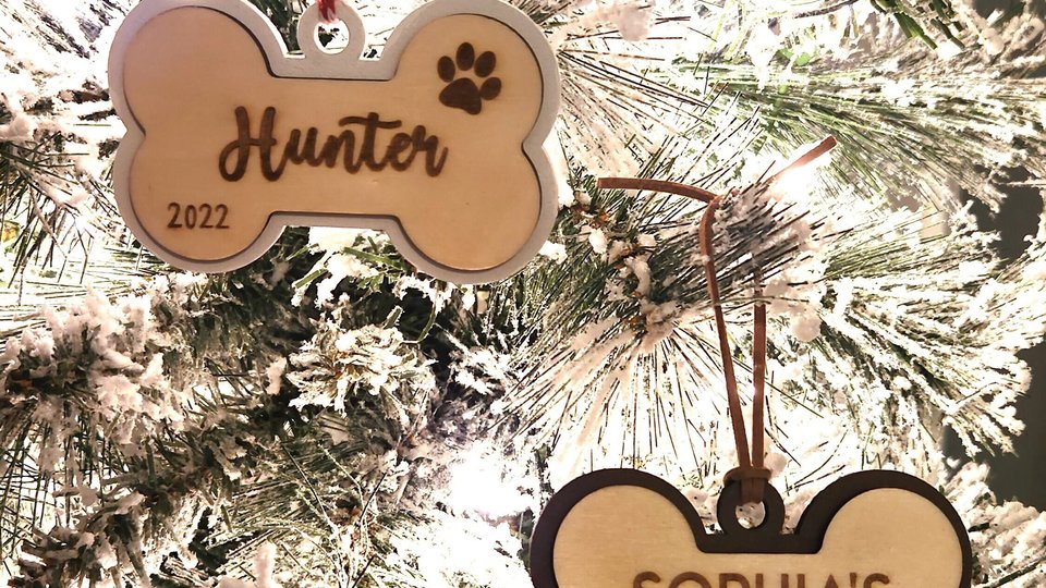 Custom Dog Ornament, Dog Bone Ornament, Dog Ornament, Custom Pet Ornament, Pet Ornament