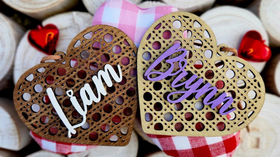 Valentine's Day Tags, Custom Valentines Day Basket Tags, Wooden Name Tags, Valentine Heart Tag, Rattan Cane Gift Tag, Gift Basket Tag, Vday