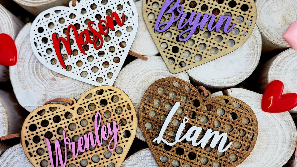 Valentine's Day Tags, Custom Valentines Day Basket Tags, Wooden Name Tags, Valentine Heart Tag, Rattan Cane Gift Tag, Gift Basket Tag, Vday