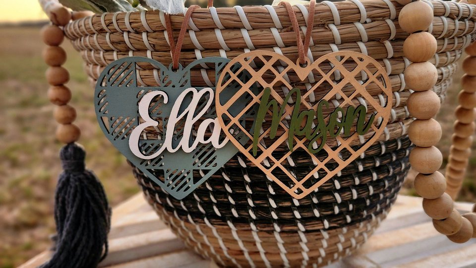 Valentines Day Tags, Valentine Basket Tags, Wooden Name Tags, Easter Basket Tag, Gift Tags, Easter Tags, Easter Basket, Buffalo Check, Heart