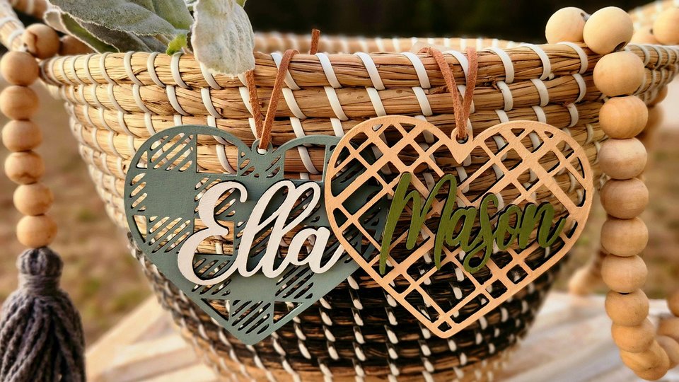 Valentines Day Tags, Valentine Basket Tags, Wooden Name Tags, Easter Basket Tag, Gift Tags, Easter Tags, Easter Basket, Buffalo Check, Heart