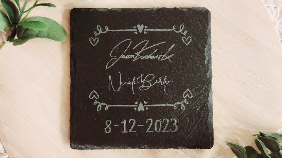 Custom Wedding Coasters With REAL SIGNATURES, Personalized Wedding Coasters, Custom Stone Coasters, Custom Slate Coasters