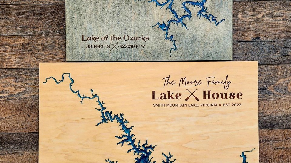 Custom Lake Map, River Map, Bay Map, Lake House Decor, 3D Map Art