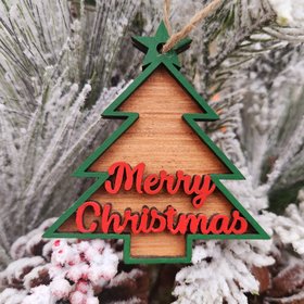 3D Wood Ornament, Merry Christmas Ornament, Red And Green Ornament, Wood Ornament, Layered Ornament, Retro Ornament, Modern Ornament, 3D